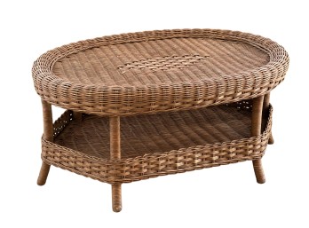 CONTEMPORARY REAL WICKER PATIO TABLE with SHELF