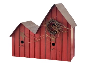 BARN-FORM WOOD & TIN DOUBLE BIRDHOUSE
