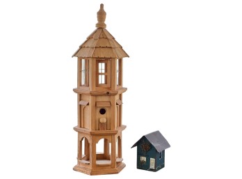 TRIPLE DECKER BIRDHOUSE & WOODEN HOUSE