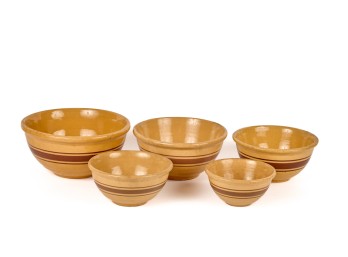NESTING SET of (5) YELLOWWARE BOWLS