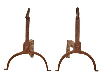 DIMINUTIVE PAIR of RING TOP WROUGHT IRON ANDIRONS