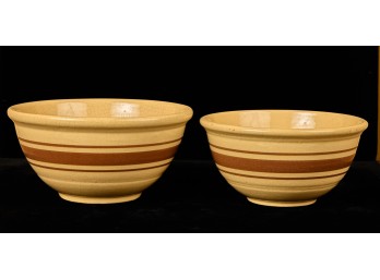 (2) NESTING BANDED YELLOWWARE BOWLS