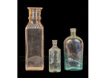 BLOWN MOLDED PICKLE, PINT FLASK & MEDICINE BOTTLES