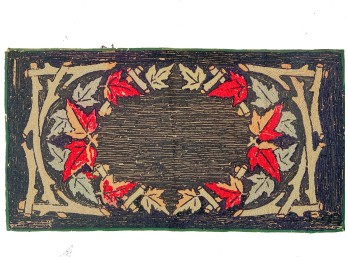 HOOKED RUG with CUT TWIG & FALL LEAF MOTIF