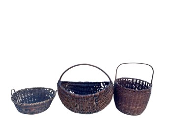 THREE (19th c) FIXED HANDLED BASKETS