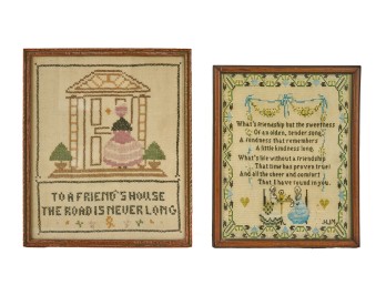 (2) FRAMED SAMPLERS with FIGURES and VERSES