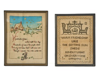 (2) FRAMED SAMPLERS with ILLUSTRATIONS  and VERSES