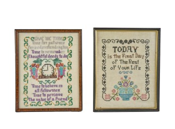 (2) FRAMED SAMPLERS with ILLUSTRATIONS  and VERSES