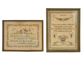 (2) FRAMED SAMPLERS with ILLUSTRATIONS  and VERSES