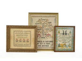 (2) FRAMED SAMPLERS with ILLUSTRATIONS  and VERSES