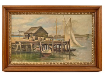 SAILBOAT DOCKED up to a FISHING PIER