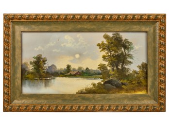 HOUSE at DUSK on a QUIET LAKE