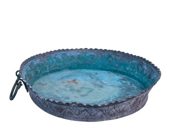 PERSIAN LOW TINNED COPPER BASIN with BRASS HANDLES