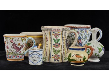 (7) PIECES OF MODERN DECORATED SOFT-PASTE POTTERY