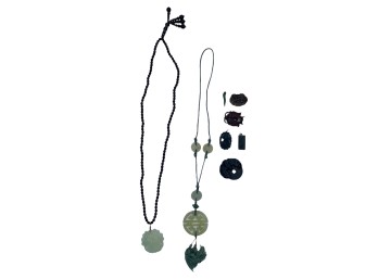 GROUP of MOSTLY CARVED CHINESE JADE JEWELRY