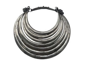 LARGE HANDMADE TRIBAL SILVER PLATE NECKLACE
