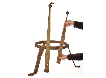 (2) WROUGHT IRON STRAP HINGES and a KETTEL STAND