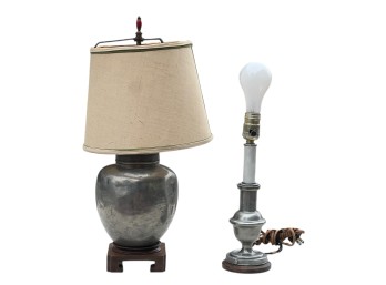 (2) (19th c) ELECTRIFIED PEWTER LAMPS