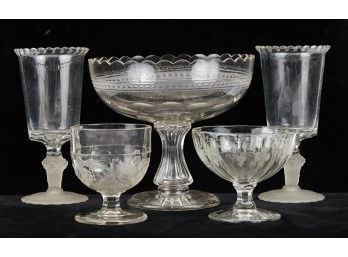 (4) PIECES Of EARLY AMERICAN PRESSED GLASS (front Right Footed Bowl Not In Lot)