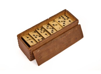 ANTIQUE SET of BONE, BRASS & EBONY WOOD DOMINOS