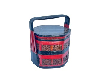 CHINESE BLACK and RED BAMBOO & RATAN BASKET