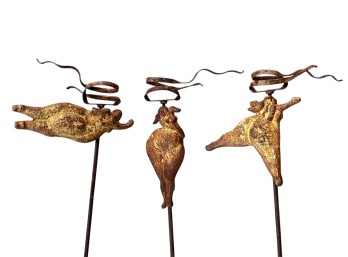 (3) ARTISAN CRAFTED FIGURAL IRON CANDLE HOLDERS