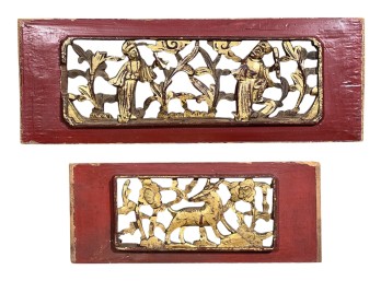 (19th c) CHINESE CARVED, GILT & PAINTED PANELS