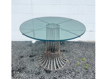 VINTAGE GLASS & STEEL BREAKFAST / PATIO TABLE