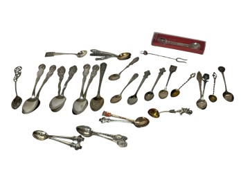 GROUPING of STERLING & PLATED SOUVENIER SPOONS