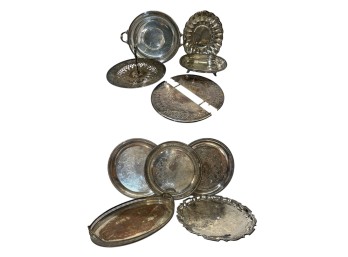 GROUPING of SILVERPLATED TRAYS & TRIVET