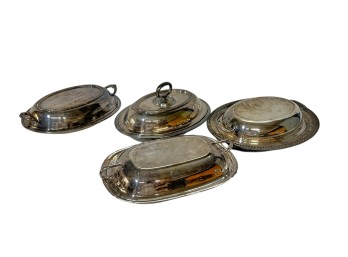 (4) SILVERPLATED COVERED SERVING DISHES