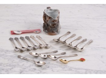 GROUPING of SILVERPLATE SOUVENIER SPOONS etc