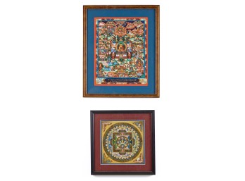 (2) FRAMED TIBETAN THANGKAS
