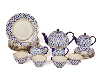 LOMONOSOV IMPERIAL COBALT NET PORCELAIN TEA SET