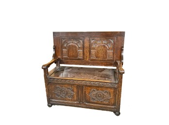 (19th c) CARVED and PANELED OAK HUTCH TABLE