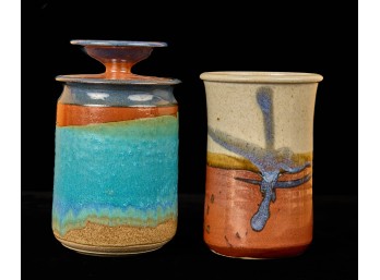 ARTISAN CRAFTED GLAZED EARTHENWARE VASE & JAR