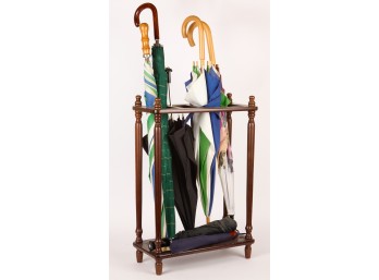 UMBRELLA STAND with BRASS TRAY & UMBRELLAS