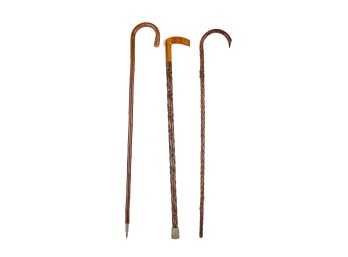 (2) NATURAL CROOK and (1) L SHAPED WALKING CANE