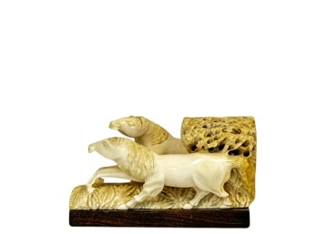 BONE CARVING of (2) RUNNING HORSES
