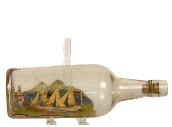 CARVED and PAINTED SHIP in a BOTTLE