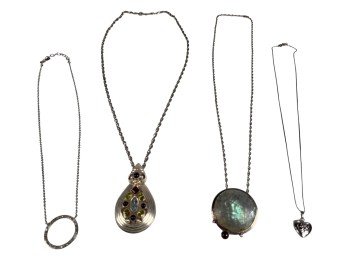 (4) STERLING SILVER NECKLACES w/ STERLING PENDANTS