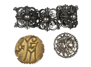 BRACELET & (2) BROOCHES MARKED 800 SILVER