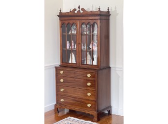 SHERATON STYLE MAHOGANY BOOKCASE BUREAU