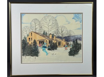 (20thc) 'SKI RESORT' WATERCOLOR ON PAPER