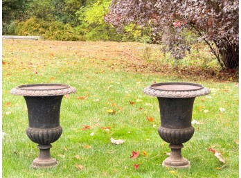 PAIR CAST IRON GARDEN URNS