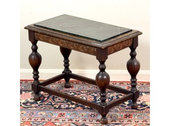CARVED WALNUT & MARBLE TOP SIDE TABLE