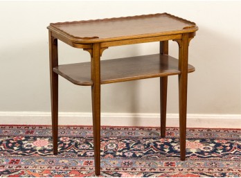 (2) TIERED MAHOGANY SIDE TABLE ON TAPERED LEGS