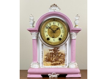 (19thc) ROYAL BONN MANTLE CLOCK w ROMANTIC SCENES