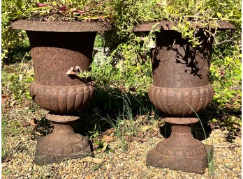 PAIR of ANTIQUE CAST IRON GARDEN URNS