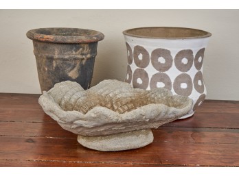 CAST STONE BOWL, POT & ARTISAN CRAFTED VASE